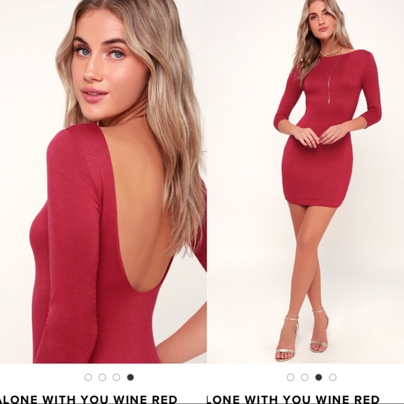 ALONE WITH YOU WINE RED BACKLESS BODYCON DRESS - Picture 2 of 2